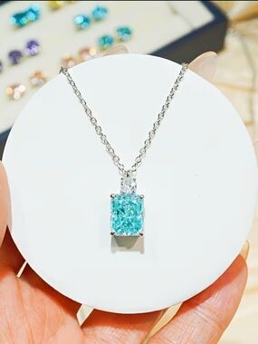 Sky blue ice cubic zirconia necklace